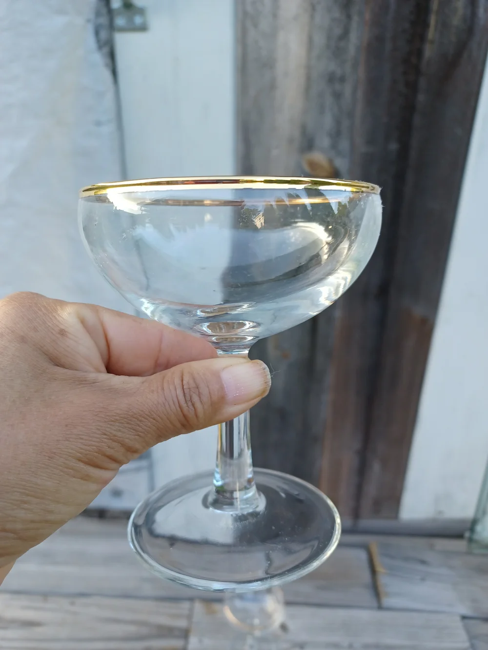 Vintage Clear Coupe Wine  Glasses with Gold Rim - Set of 4